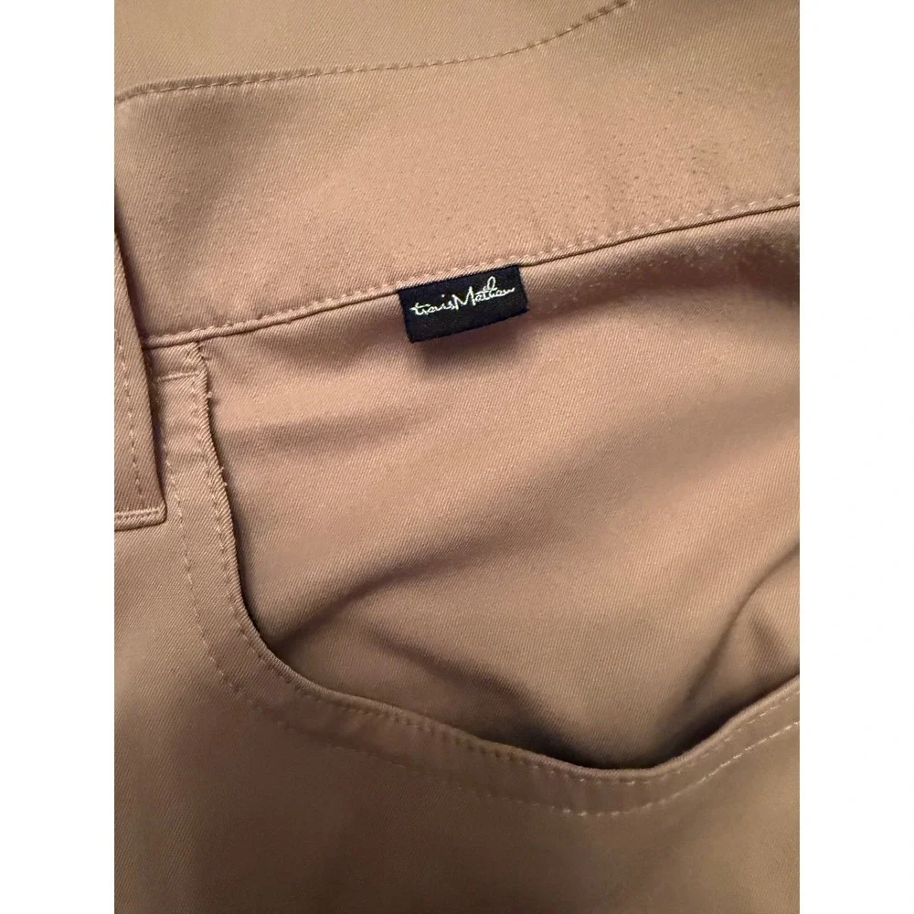 Travis Mathew Mens Golf Pants Tan Khaki 5-Pocket Polyester Trousers Size 35